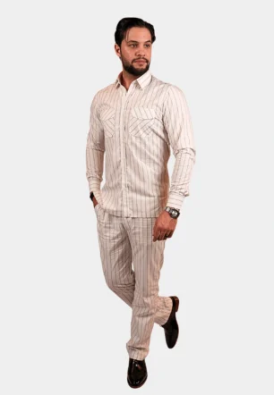 Beige Striped Co-Ord Set