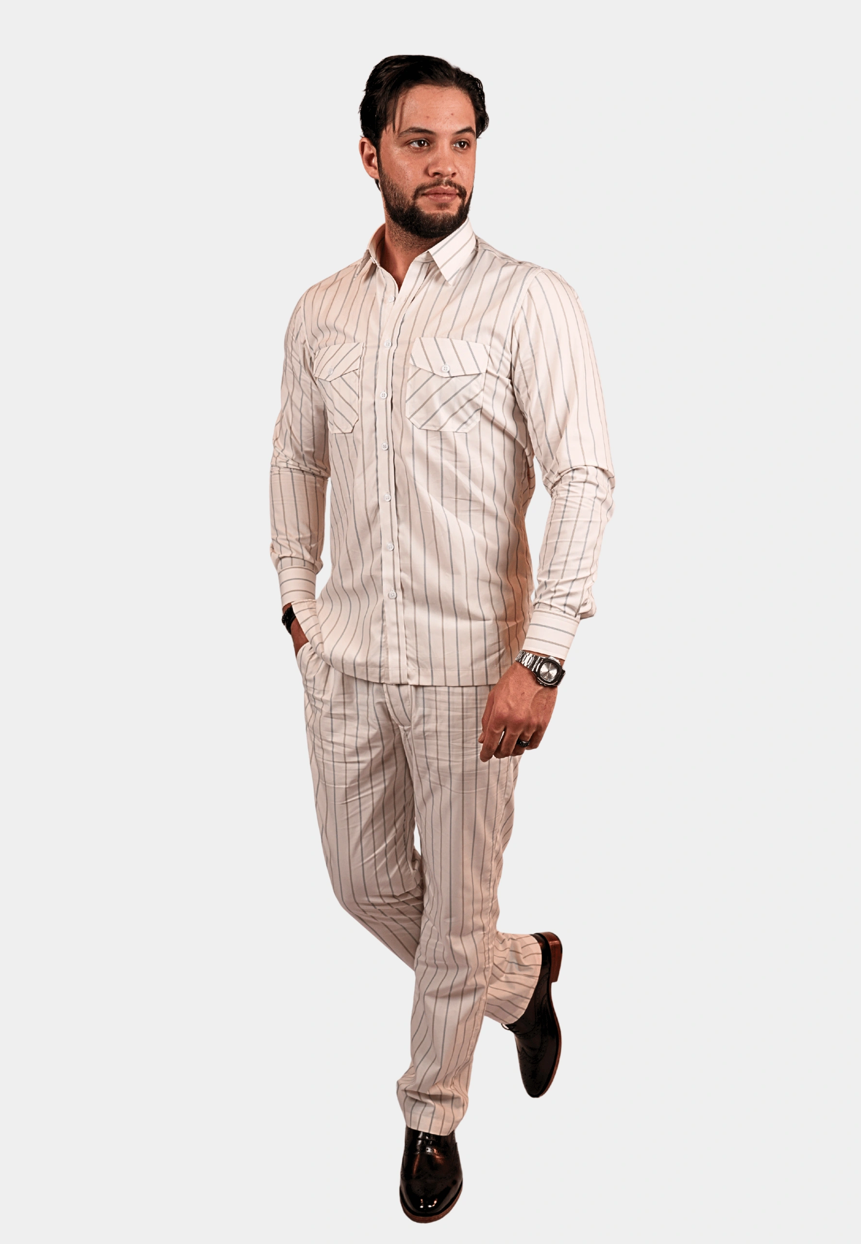 Beige Striped Co-Ord Set